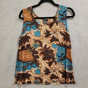 West End Sleeveless Tank Top Women's Size XL Blouse Shirt Dark Floral Stretch‎